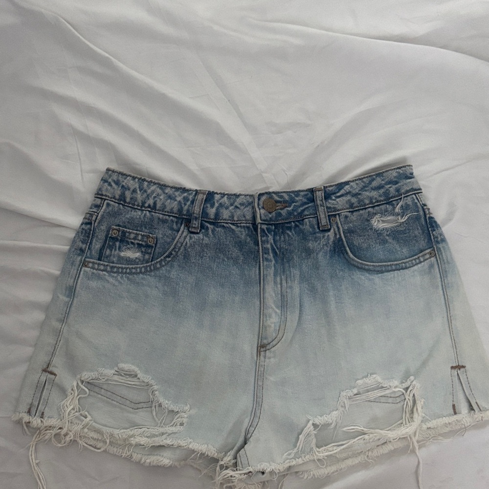 Topshop Ombre Blue Distressed Jean Shorts